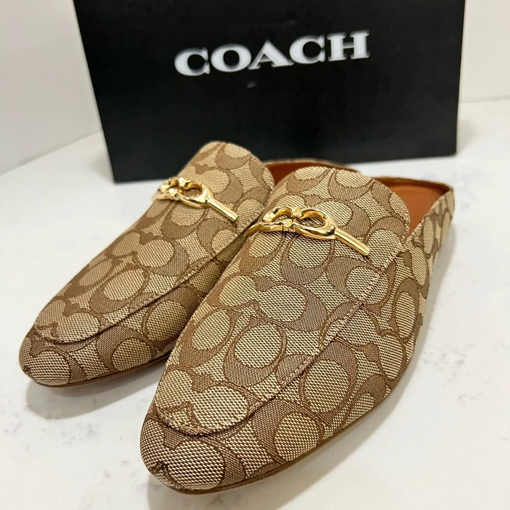 Coach Tan Signature Loafers with Gold Accents - Picture 5 of 10